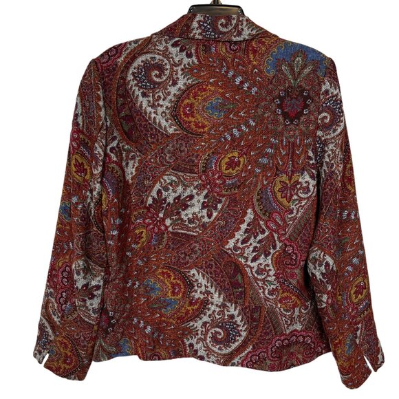 Coldwater Creek Blazer Womens Medium Red Paisley Colorful Boho Workwear Career - Picture 2 of 12